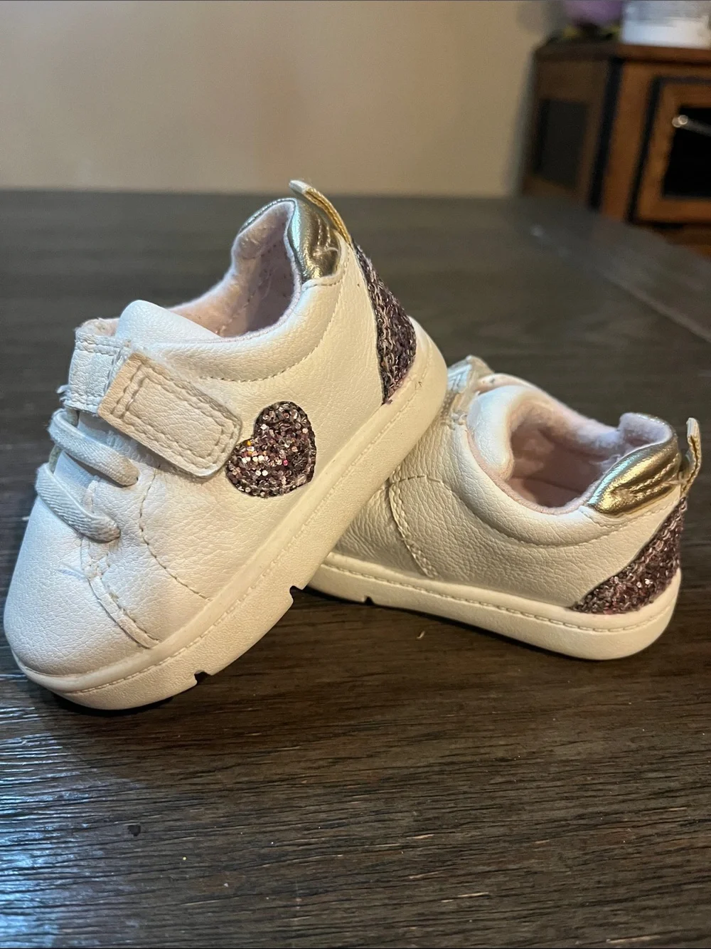 Carter's White Baby Sneakers with Pink Glitter Heart and Gold Heel
